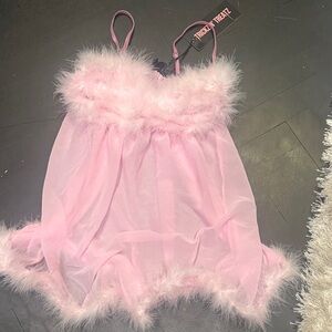 Elegant Pink Feather Trim Chemise